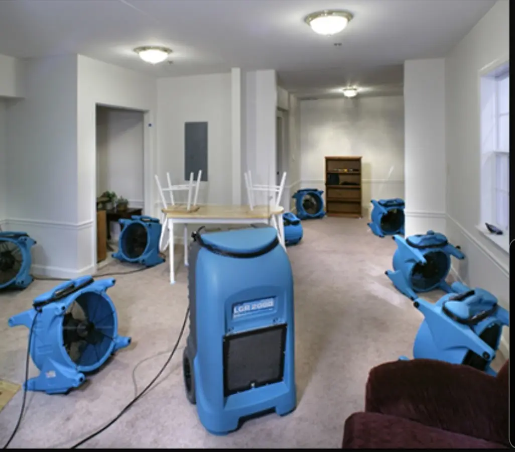 Air movers and dehumidifier setup for Water Damage Restoration in Skokie